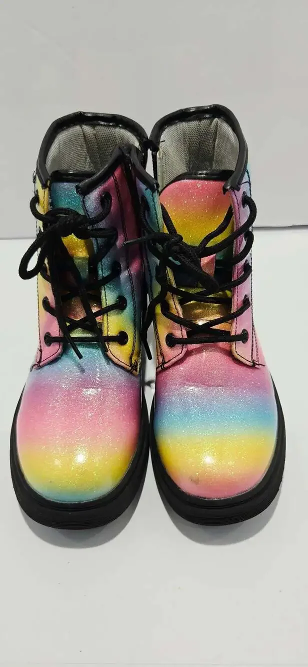 Vybe Junior Rainbow Glitter Combat Boots Size 2